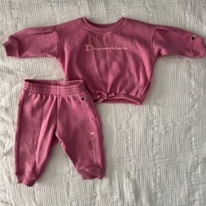 Champion Pink Girls Cropped Sweatshirt & Joggers Set